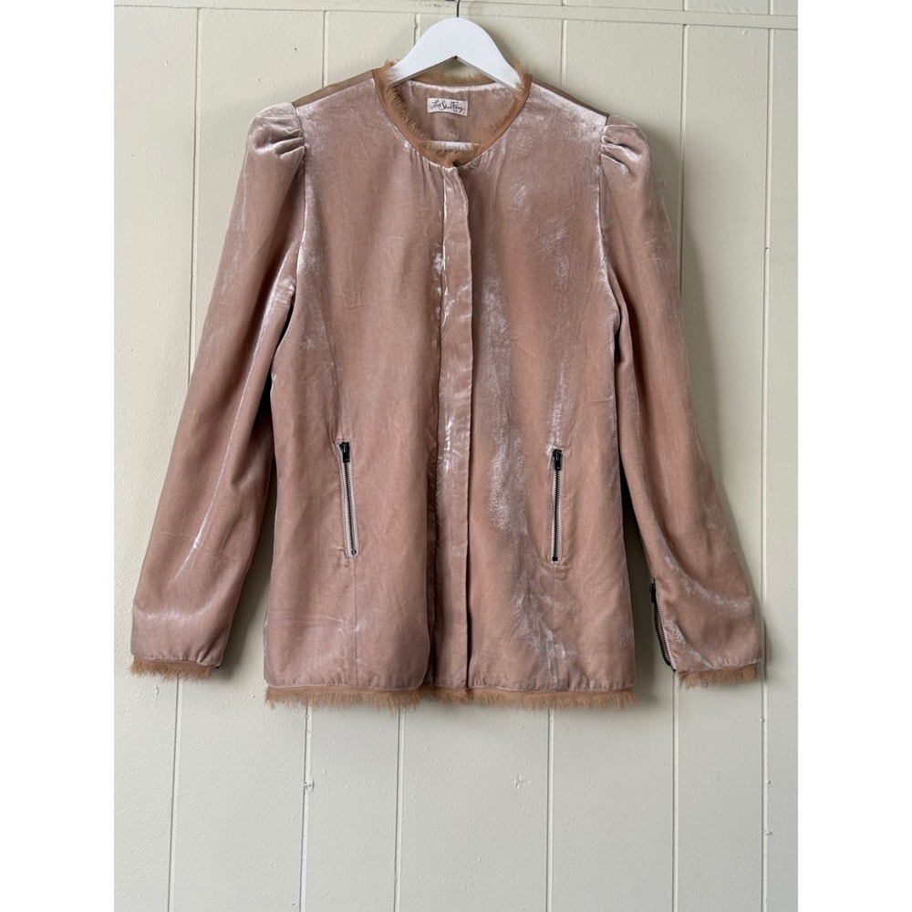 LoveShackFancy Womens Velvet Fringe Trim Puff Shoulder Jacket 4 Shabby Chic Luxe